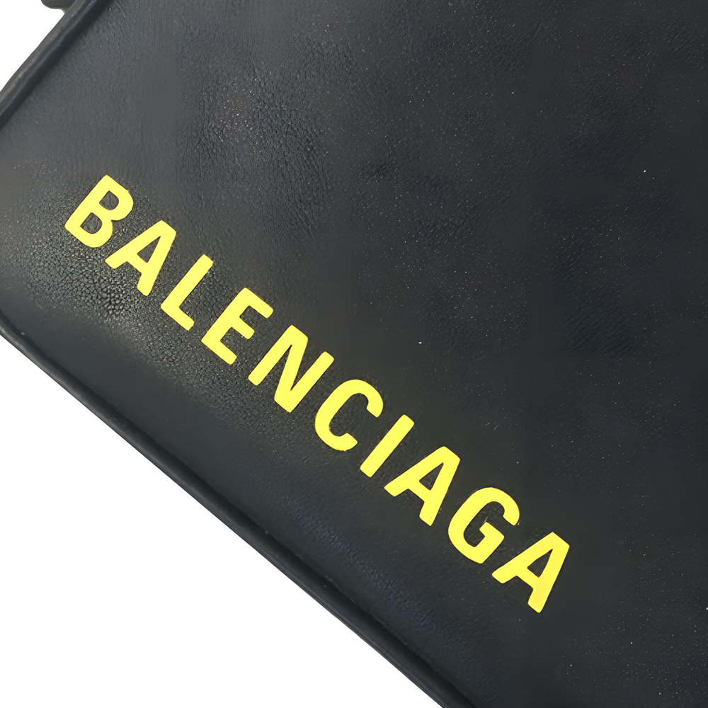 Balenciaga Cow Leather Triangle Bag Clutch Medium Women"s Black Yellow