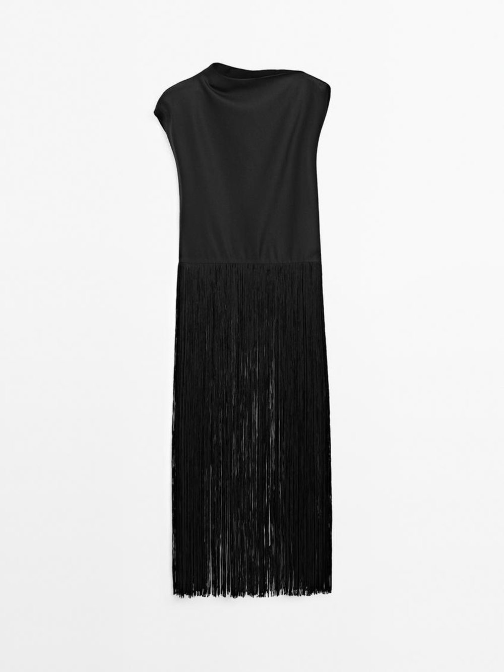 Massimo Dutti Длинный топ с кисточками - Studio, черный