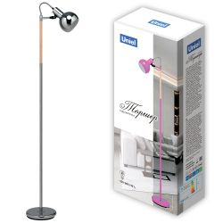 UML-T702 E14 SILVER Торшер напольный под лампу Е14. 60W. с регулировкой наклона. Механический выключатель. Серебристый. ТМ Uniel