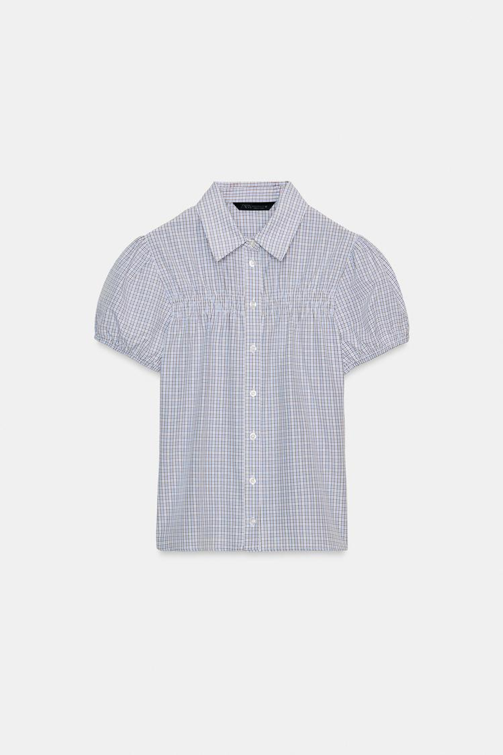 ZARA РУБАШКА В КЛЕТКУ ИЗ ЭЛАСТИЧНОГО ПОПЛИНА, КОРИЧНЕВО-СИНИЙ