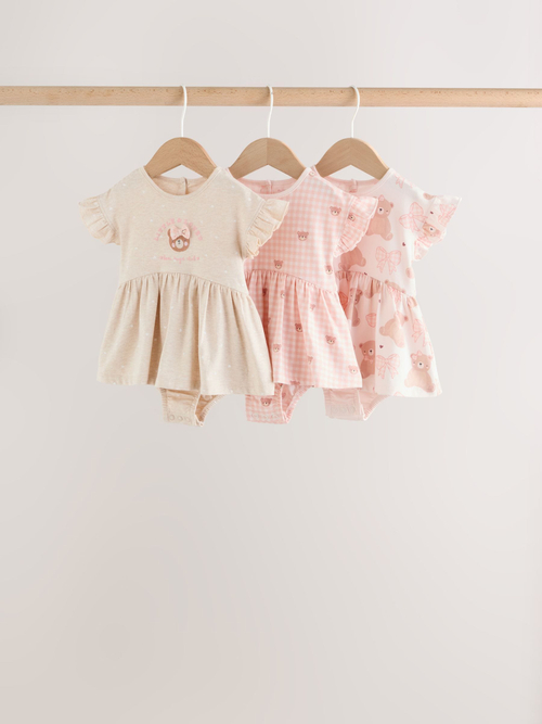 Боди с коротким рукавом для девочек Next W60-529, 3 шт., Розовый, Бежевый