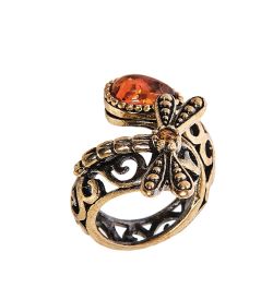 AM-2507 Кольцо «Стрекоза» (латунь, янтарь)