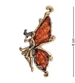AM-1653 Брошь «Бабочка Фея Ажурная» (латунь, янтарь)
