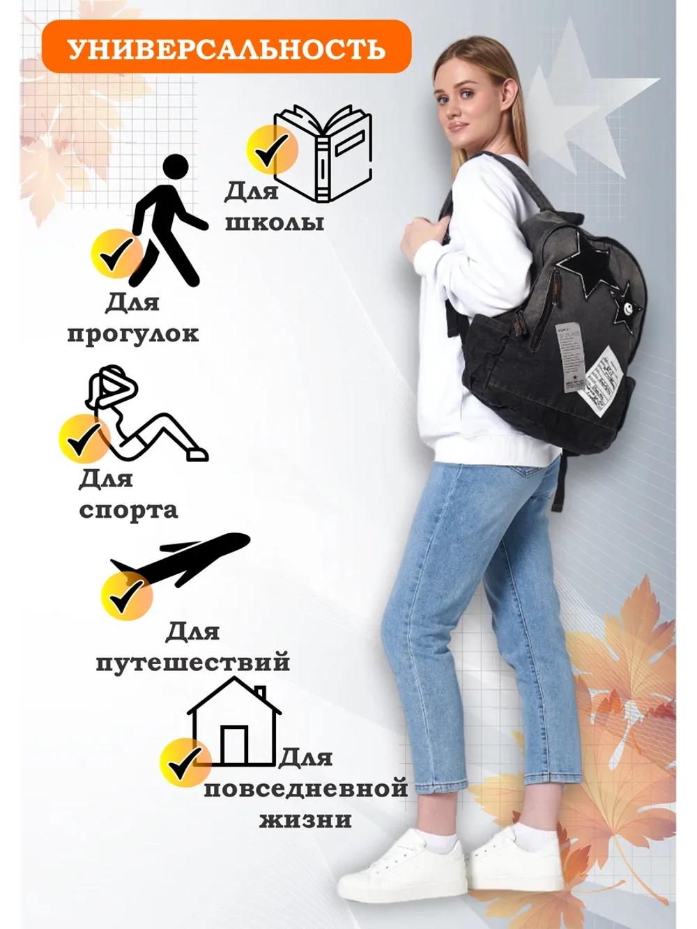 Рюкзак джинсовый школьный молодежный