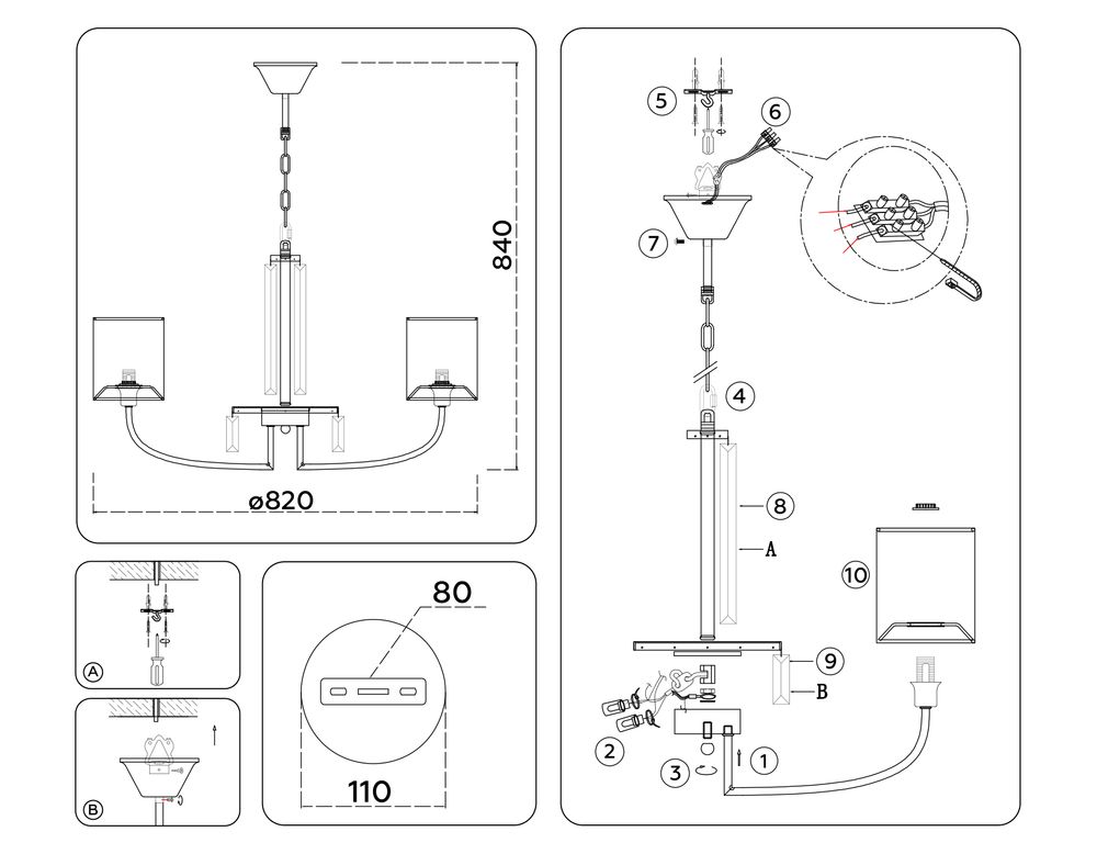 Ambrella Подвесная люстра с абажурами и хрусталем Classic LH71273