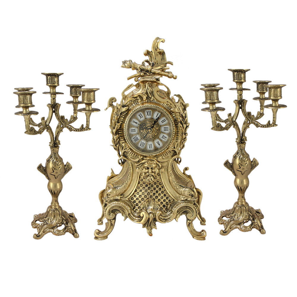 Bello De Bronze Каминные часы с канделябрами "Карранка Тападо"