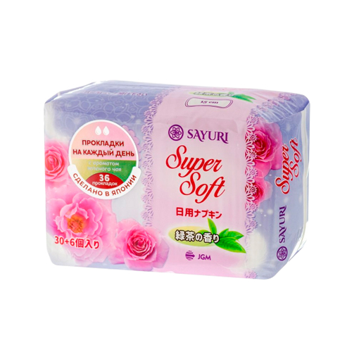 Прокладки гигиенические Sayuri Super Soft ежедневные 2 капли с ароматом зеленого чая 15 см 36 шт