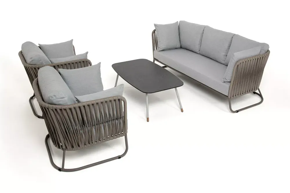 "Багамы" лаунж-зона 5-местная плетеная из роупа (веревки), каркас алюминиевый бежево-серый, роуп серо-коричневый