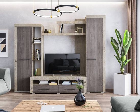 Гостиная МАРСЕЛЬ-4 дуб эндгрейн / ясень анкор темный