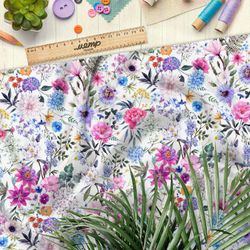 Ткань оксфорд 600 мелкие полевые цветы на белом фоне