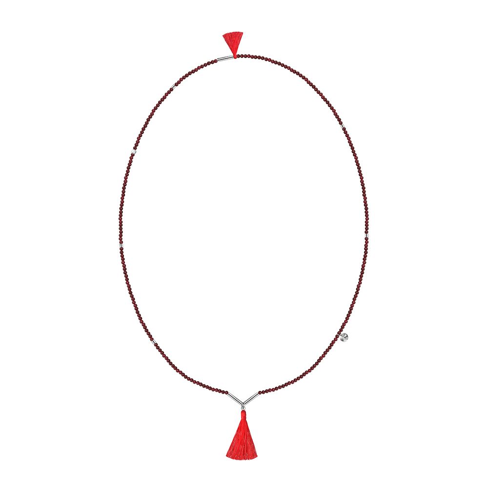 Подвеска из малинового агата с красными кистями 65 см