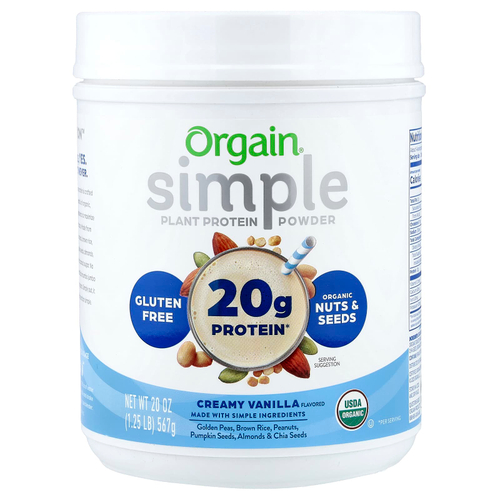 Orgain, Simple, растительный протеин в порошке, сливочная ваниль, 567 г (1,25 фунта)