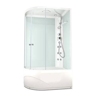 Душевая кабина MELODIA CLASSICA 120х80х218мм высокий поддон Right, белые стенки с крышей, прозр.стекло, бел.профиль,смесителем и аксессуарами, г/м MB01013