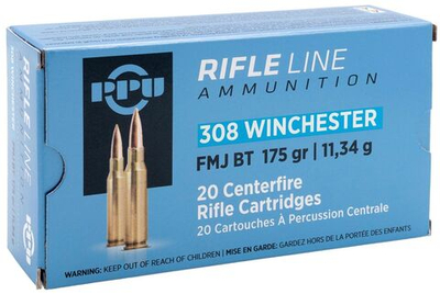 Патрон .308 Win PPU FMJ BT 11,34 г/175 gr, коробка 20 шт.