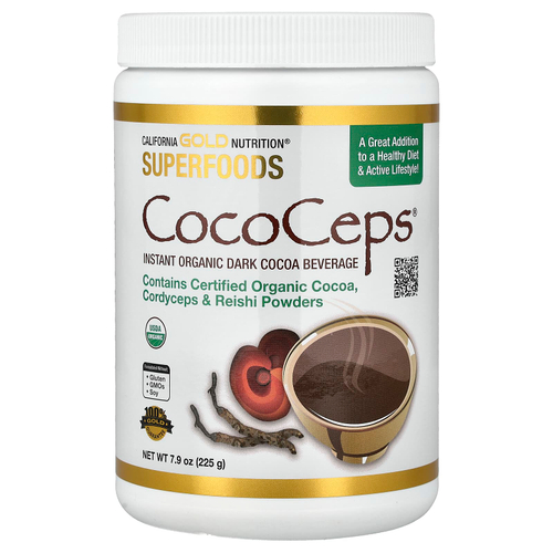 California Gold Nutrition, Superfoods, CocoCeps, органическое какао, кордицепс и рейши, 225 г (7,93 унции)