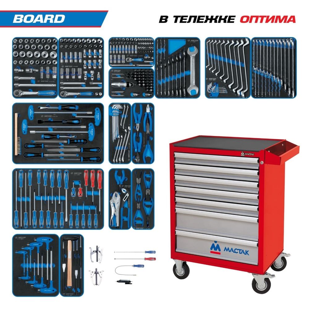 KING TONY (934-325AMR) Набор инструментов "BOARD" в красной тележке, 325 предметов