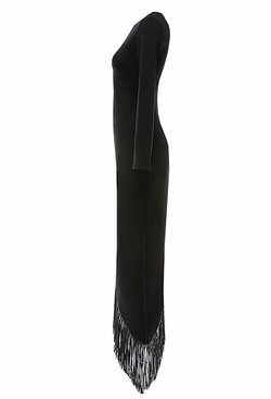 Платье-футляр с одним длинным рукавом черное 03-01-23 SS