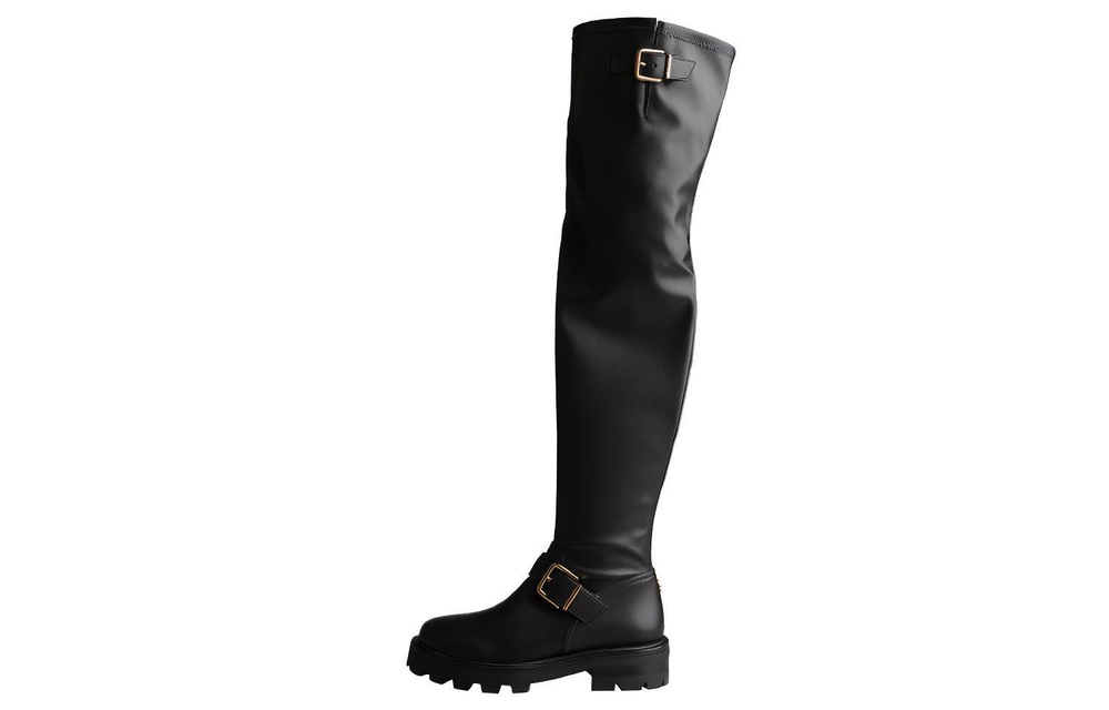 Jimmy Choo Biker II OTK Leather Knee high Boots Women"s Black