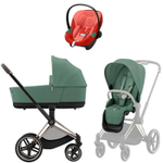 Коляска Cybex Priam IV Rosegold complete Aton S2 Hibiscus Red Base One 4 в 1 Leaf Green