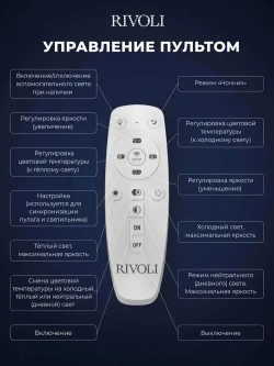 Люстра потолочная светодиодная с пультом ДУ Rivoli белая 64Вт 2800-6300К, светильник на кухню, в детскую, в спальню