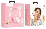 Наушники HOCO детские с ушками Cat W36 Pink
