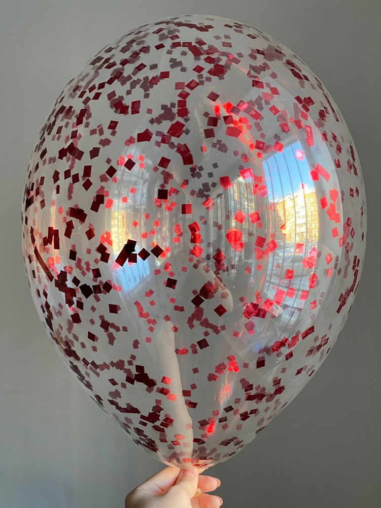 Воздушный шар с наполнением конфетти квадрат красный ПАЛИТРА №4333