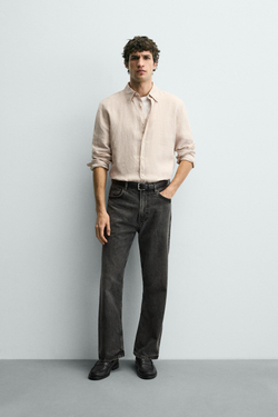 ZARA РУБАШКА REGULAR FIT ИЗ 100% ЛЬНА, СВЕТЛО-БЕЖЕВЫЙ