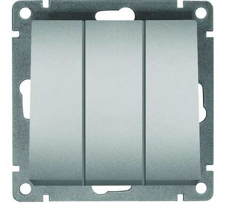 Выключатель трехклавишный "UNIVersal" серия "Афина", с/у, 10А, 220В, серебро (еврослот) (HU2331)