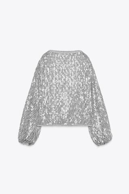 ZARA ТОП С БЛЕСТКАМИ ИЗ КОЛЛЕКЦИИ ZW, СЕРЕБРИСТЫЙ