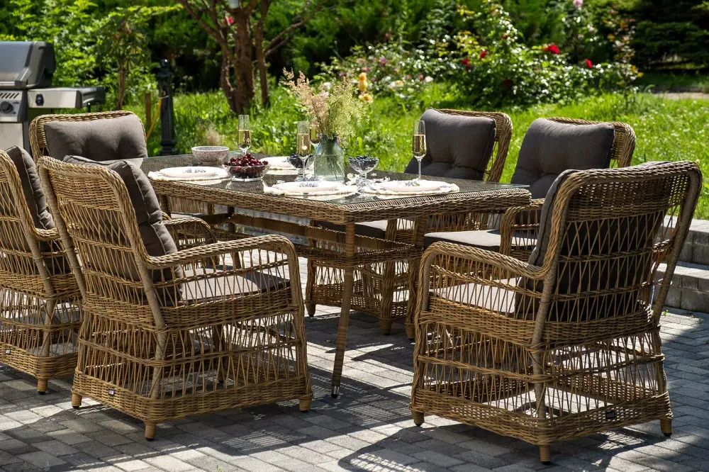 "Цесена" обеденная группа плетеная из искусственного ротанга, цвет соломенный