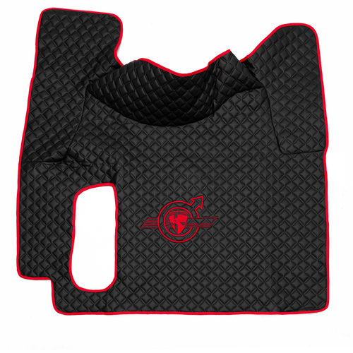 Ковры VOLVO FH-12 2002-2008г (автомат) (экокожа, черный, красный кант, красная вышивка)