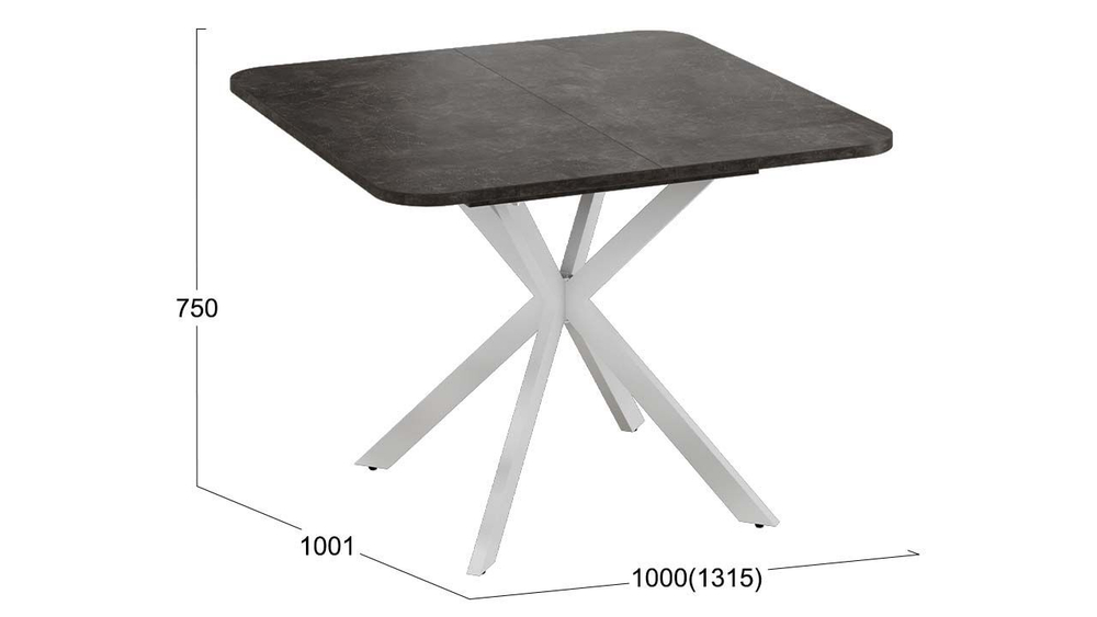 Стол кухонный обеденный раздвижной Черный муар Белый Лиссабон 100(131)х100х75 см