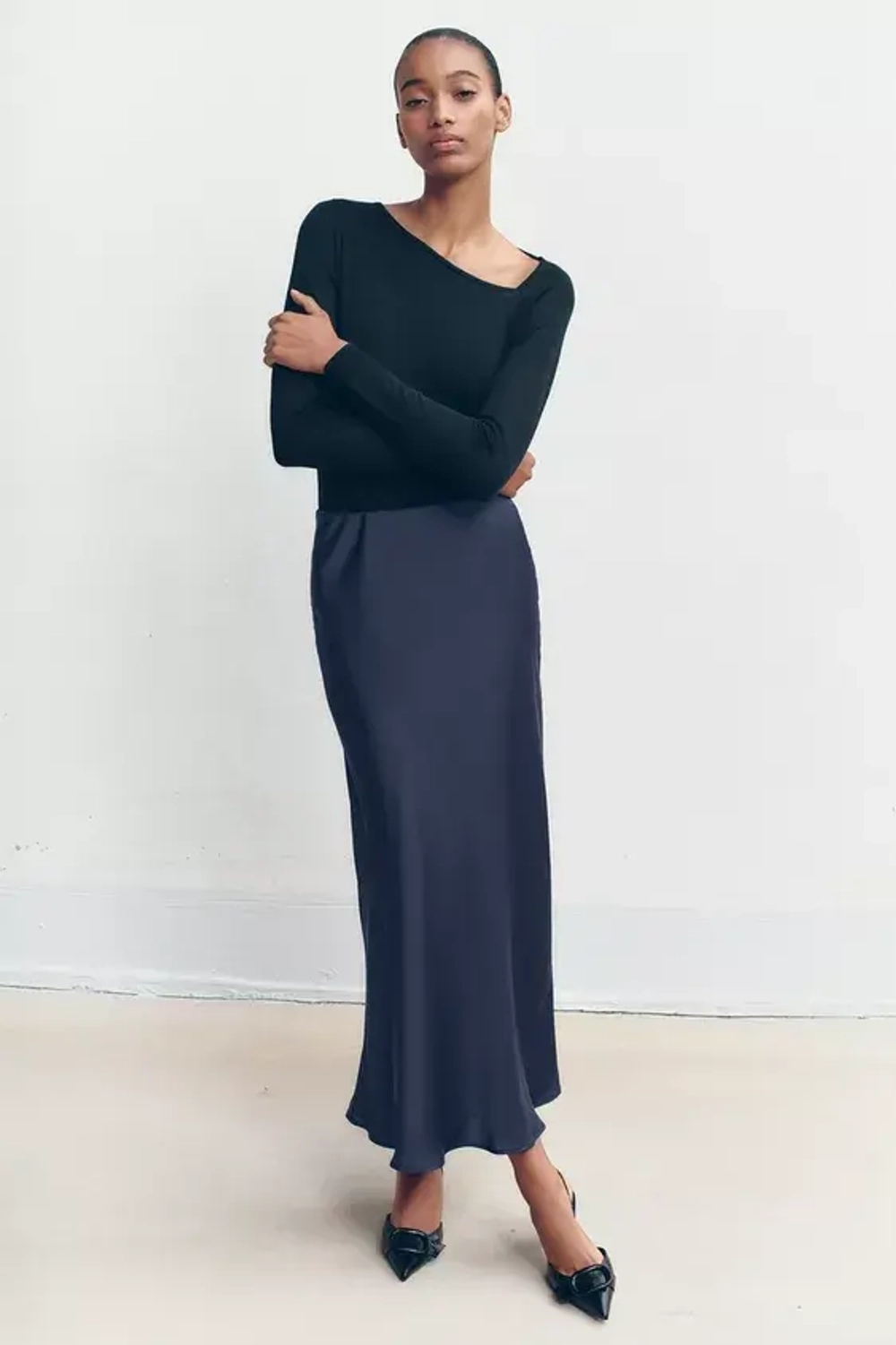 ZARA СВИТЕР ИЗ ТОНКОЙ ШЕРСТИ И ШЕЛКА, ЧЕРНЫЙ