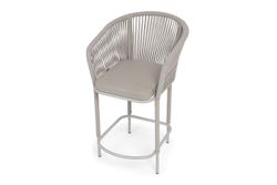 "Марсель" стул полубарный плетеный из роупа, каркас из стали светло-серый (RAL7035) муар, роуп бежевый круглый, ткань Mossle бежевая, пос.H65