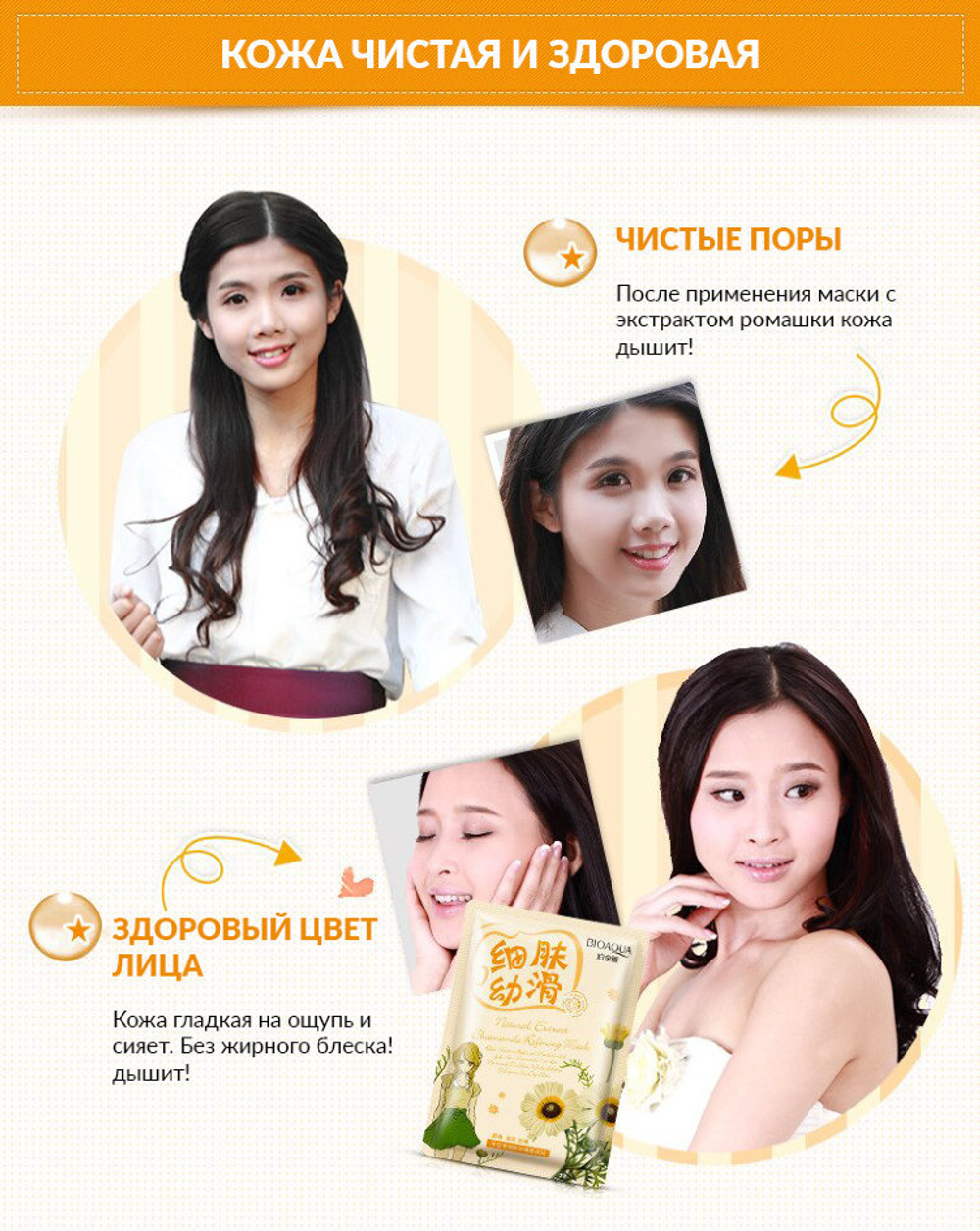 Маска для лица тканевая BioAqua Natural Extract Chamomile Plant Mask Ромашка Очищающая 30 г