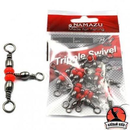 Вертлюг тройной Namazu TRIPPLE SWIVEL, латунь, цв. BN, р. 12 х 14, test-10 кг (уп.10 шт)