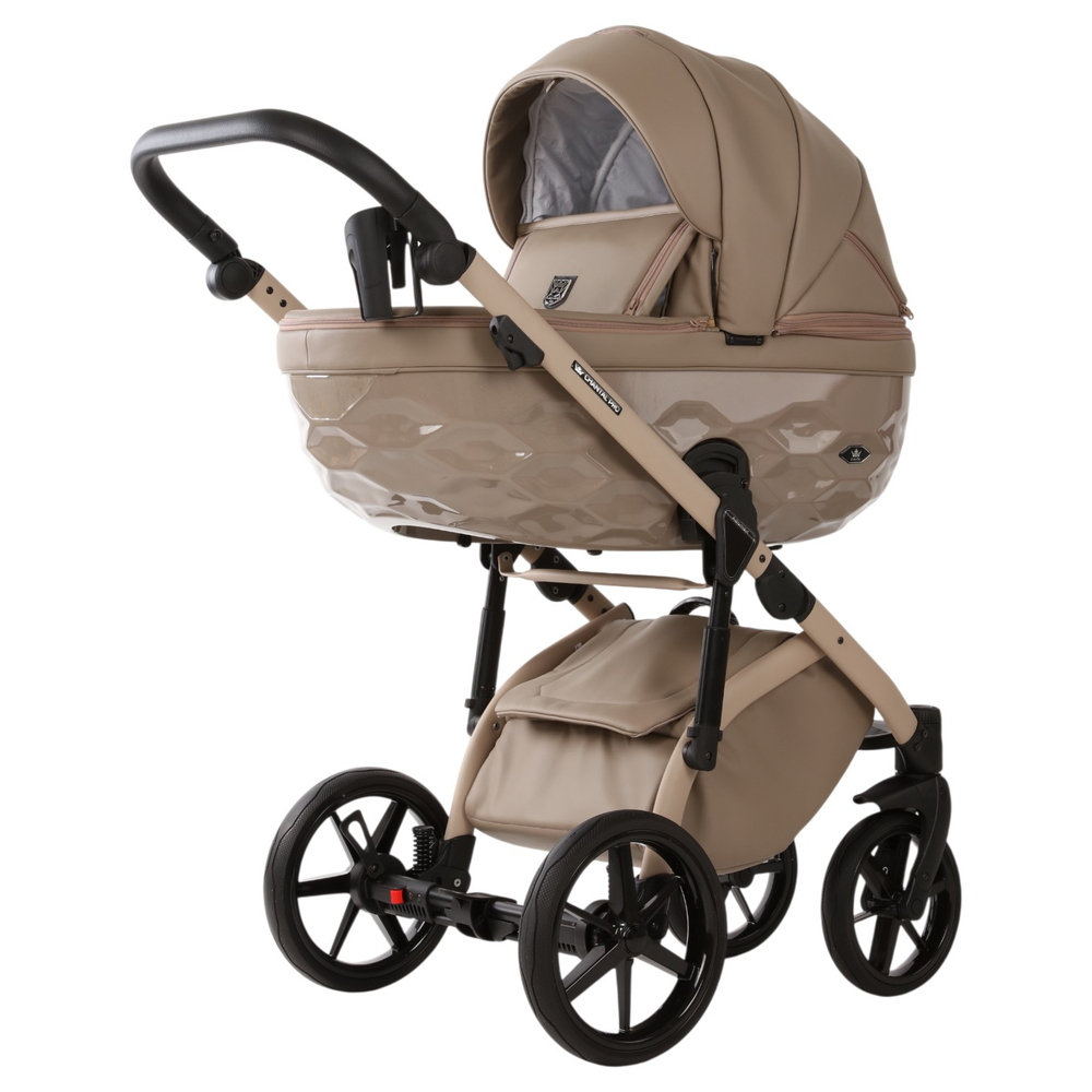 Детская универсальная коляска Adamex PRO Natura - CN-4-Cappuccino (Бежевая экокожа)