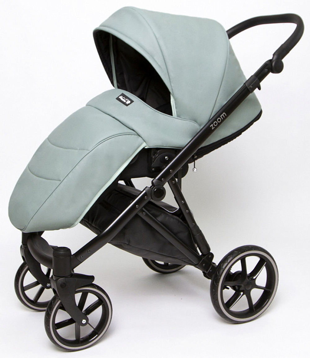 Детская коляска Peppy Zoom 2 в 1 01 Black экокожа/Мята экокожа