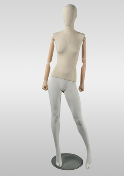 Женский абстрактный манекен Винтаж 01/Обтяжка Лен/Деревянные руки