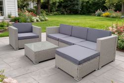 "Даллас" лаунж-зона из искусственного ротанга на 5 персон, цвет серый
