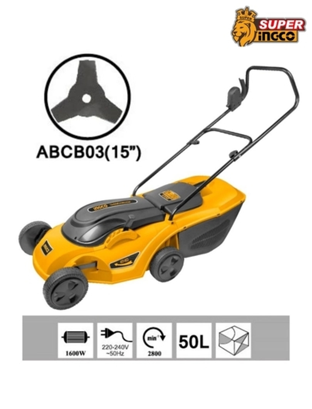 Газонокосилка электрическая INGCO LM383 INDUSTRIAL 1600 Вт 380 мм 50 л