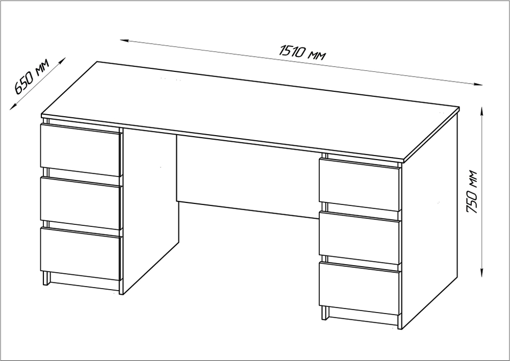 Стол письменный Кастор 6 ящиков 151х65 (серый)
