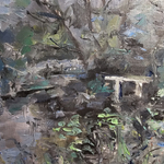 Картина авторская маслом на холсте в паспарту 30х40 см на стену для интерьера "Этюд в голубых тонах"