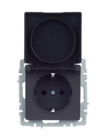 BRITE Розетка 1-местная с заземлением с защитными шторками и крышкой 16А IP44 РСбш10-3-44-БрГ графит IEK