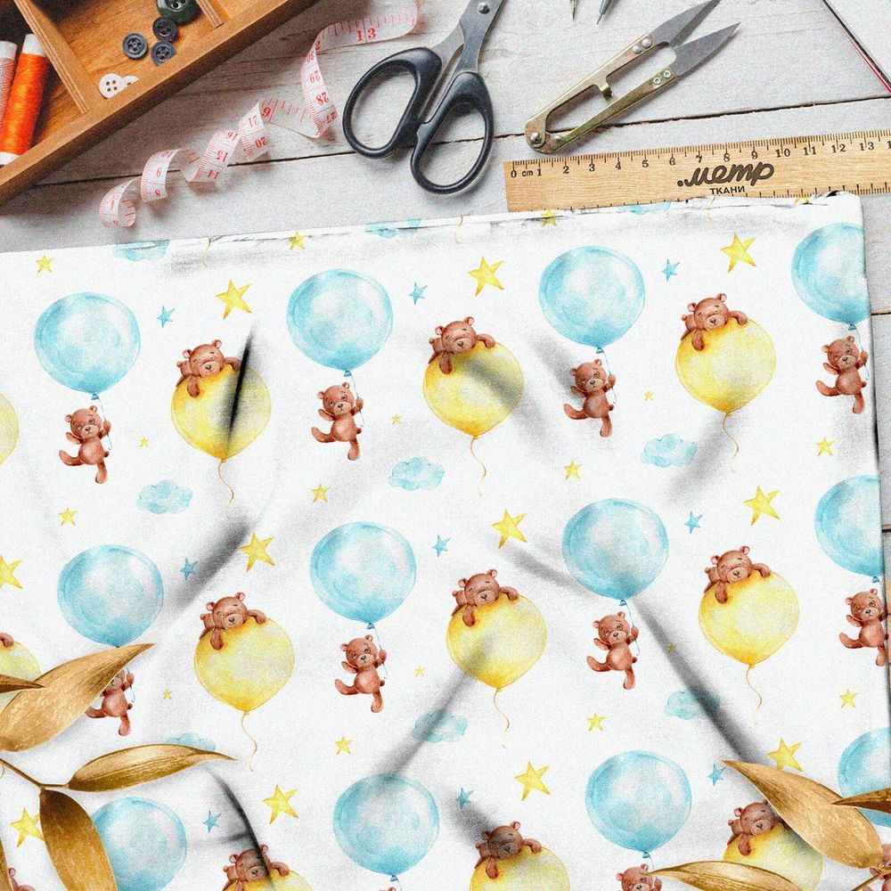 Ткань таффета мишки на воздушных шарах