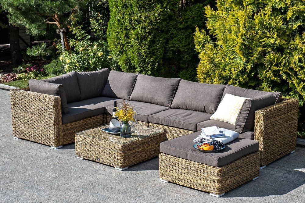 "Лунго" трансформирующийся диван из искусственного ротанга (гиацинт), цвет соломенный