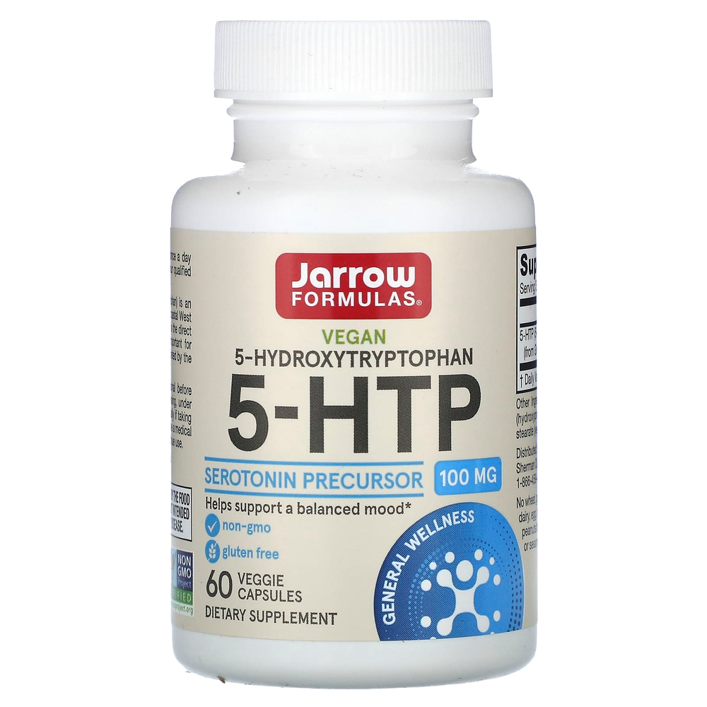 Jarrow Formulas, 5-гидрокситриптофан, 100 мг, 60 вегетарианских капсул