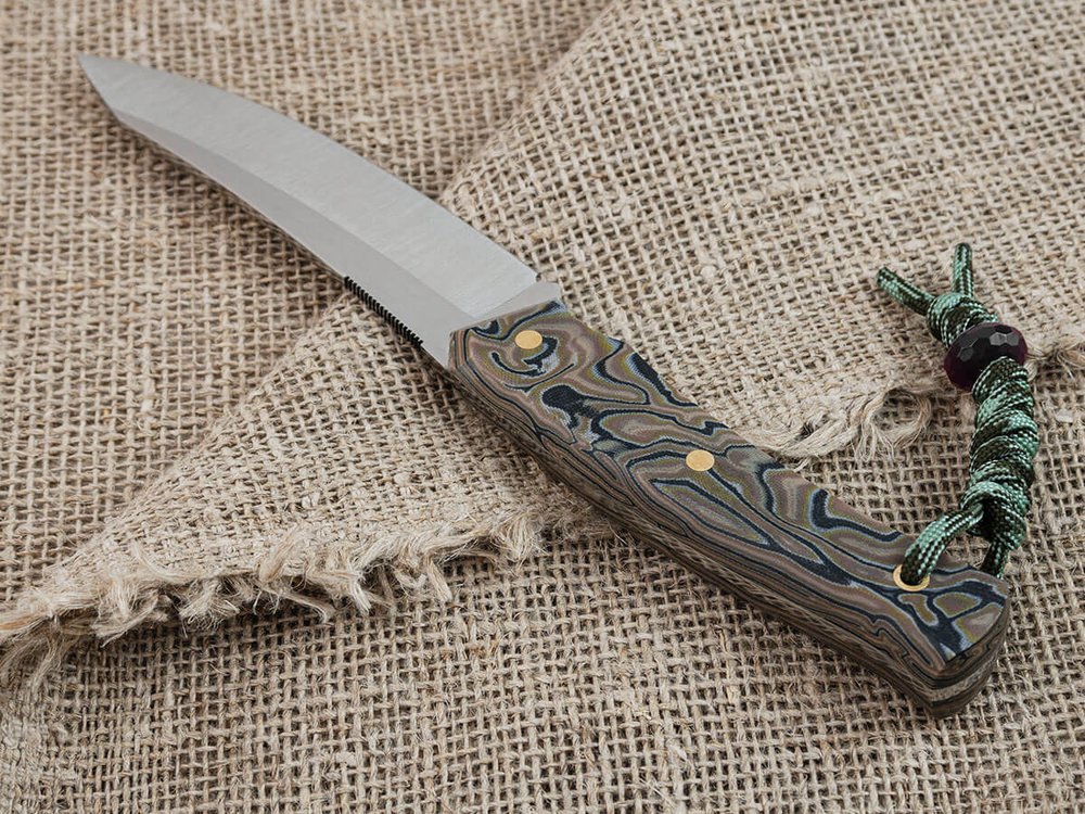 Нож для бушкрафта "Велес", сталь VG-10/Elmax, рукоять микарта (камуфляж)
