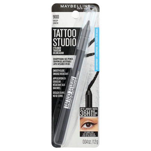 Maybelline, Tato Studio, подводка для глаз, легкосмываемый гелевой карандаш, водостойкий, оттенок 900 Deep Onyx, 1,2 г (0,04 унции)