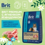 Корм для собак сухой BRIT PREMIUM "Dog Sensitive" для взрослых животных с чувствительным пищеварением, с ягнёнком и индейкой, 8 кг